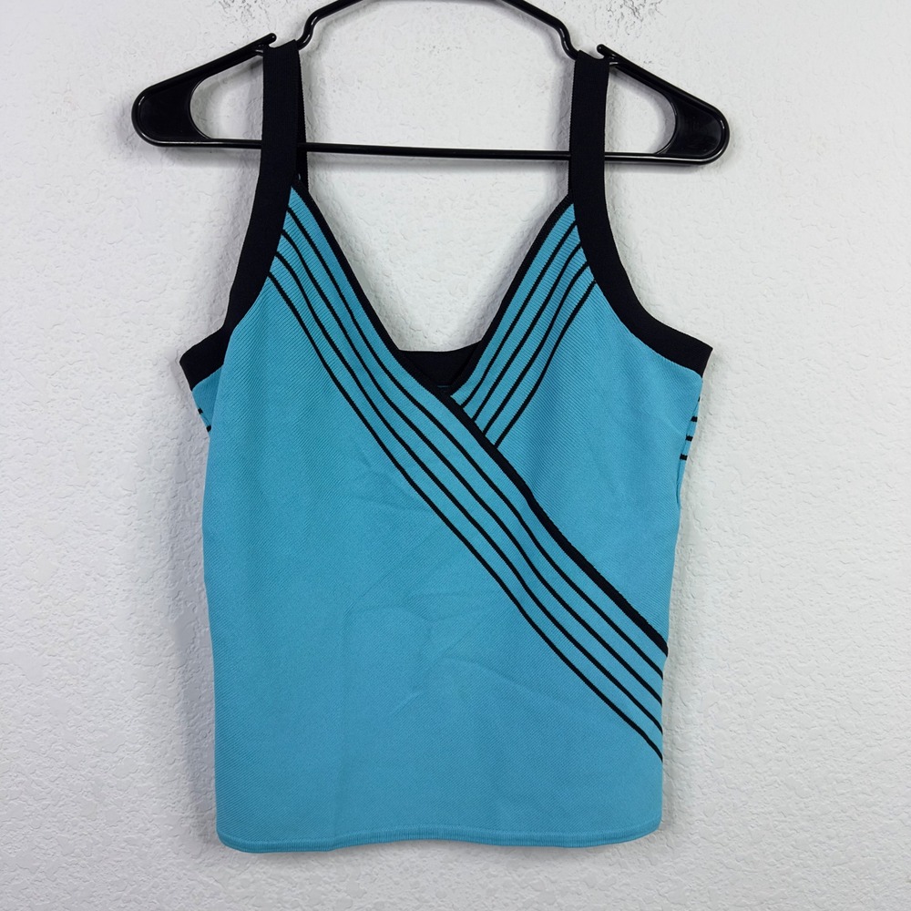 Cyrus Sweater M Blue Knit Striped Ribbed Tank Top Minimalist Preppy Classic Y2K